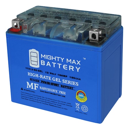 Mighty Max Battery Sealed Lead Acid Battery, 12 V, 10 AH, Nut and Bolt Terminal, GEL Chemistry YTX12-BSGEL111A